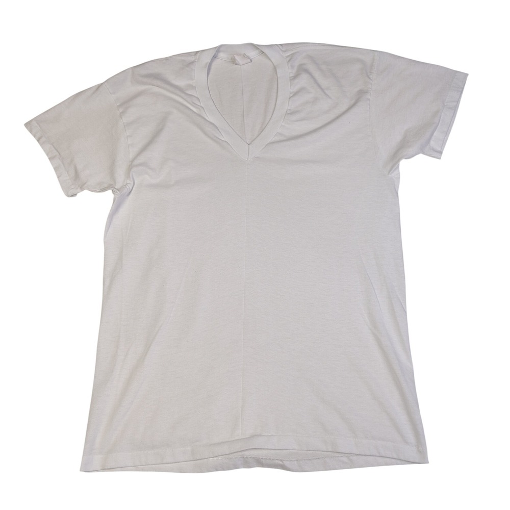 Vintage Sears Mens V-Neck Undershirt XL White Polyester Cotton Super Thin 80s